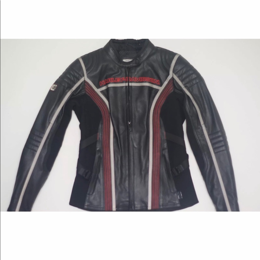 Harley Davidson armor reflective black leather motorcycle riding jacket XL